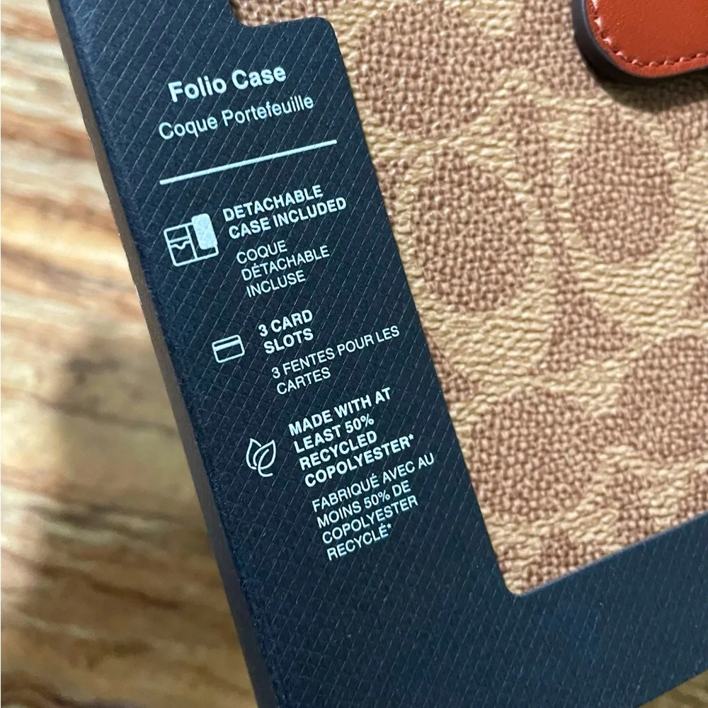 Coach Phonecase Brown Signature C Monogram Logo Folio Wallet Case iPhone 15 Pro
